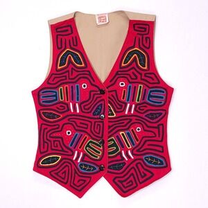 Vintage‎ My Name Is Panama Molas Vest Tropical Birds Womens Small